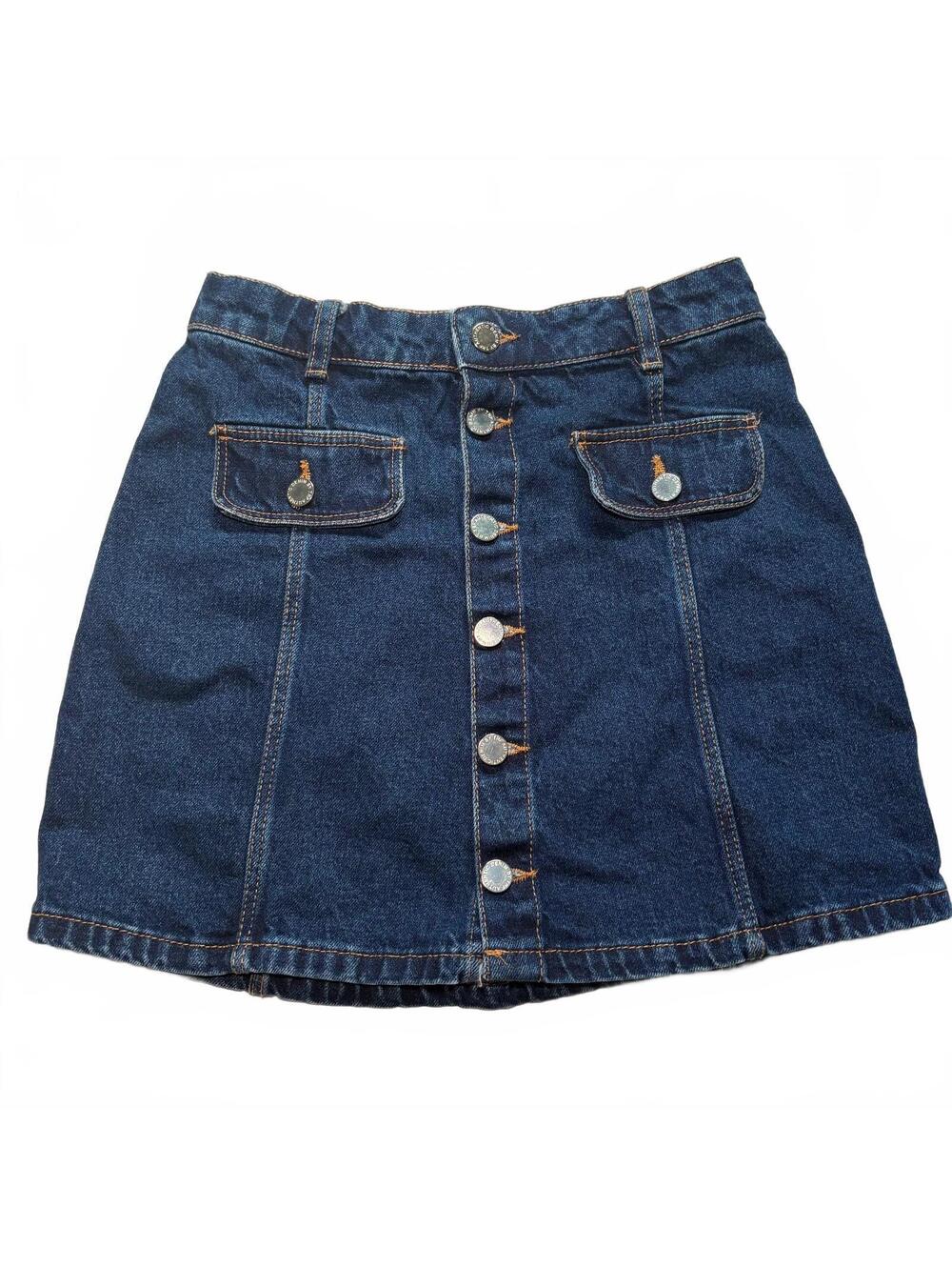 Zara TRF Denim Button Front Mini Skirt Authentic Denim Dark Wash